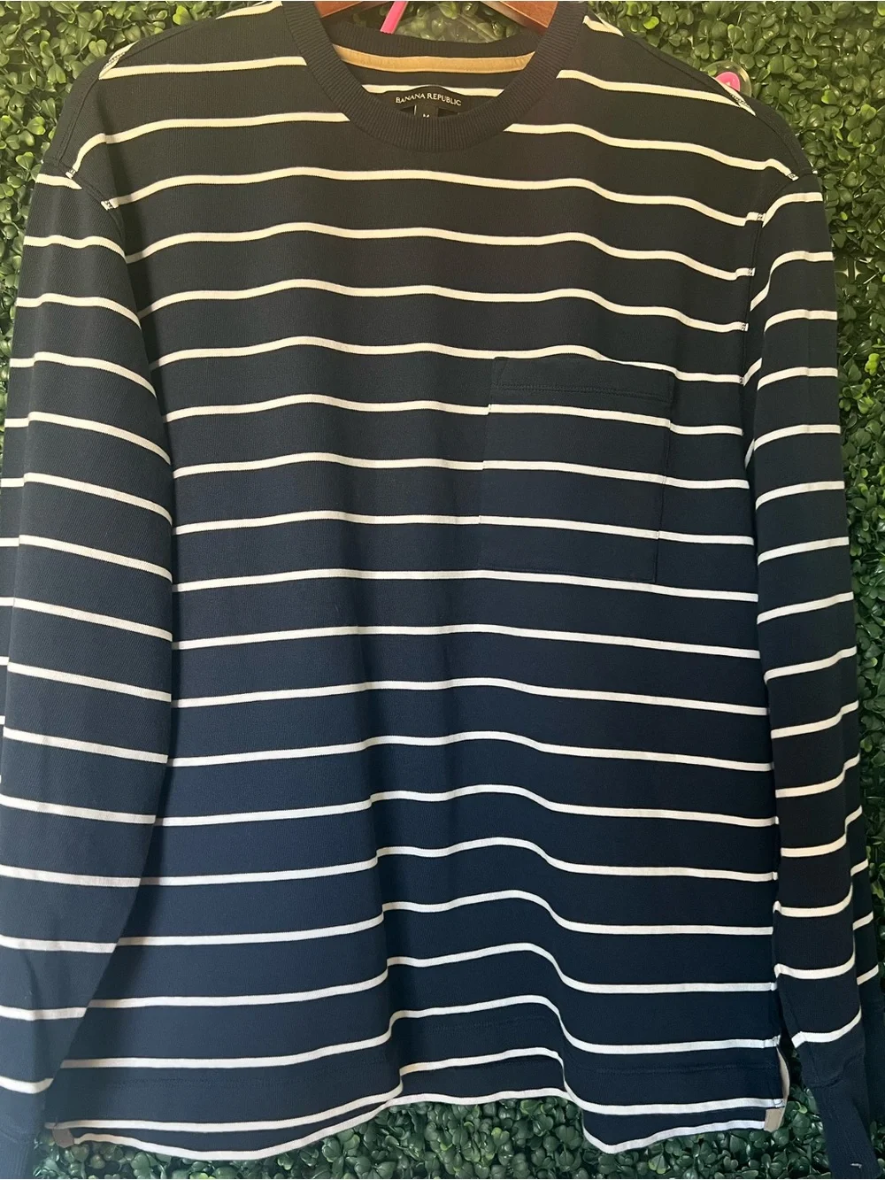 Banana Republic Navy and White Striped Long-Sleeve Tee